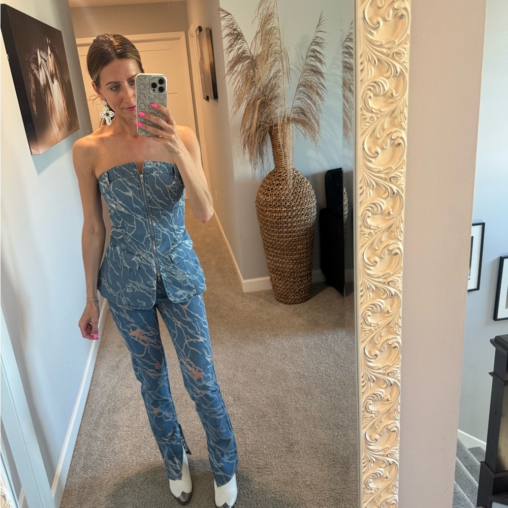Fashion Nova Blue Patterned Strapless Set (read description for size)